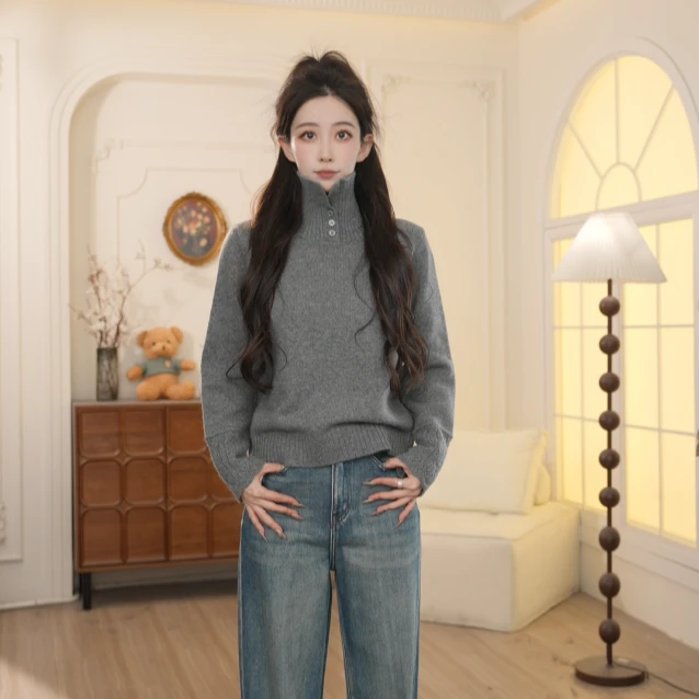 Basic House/百家好2026早春新款百搭长袖高领套头毛衣女NDQ50