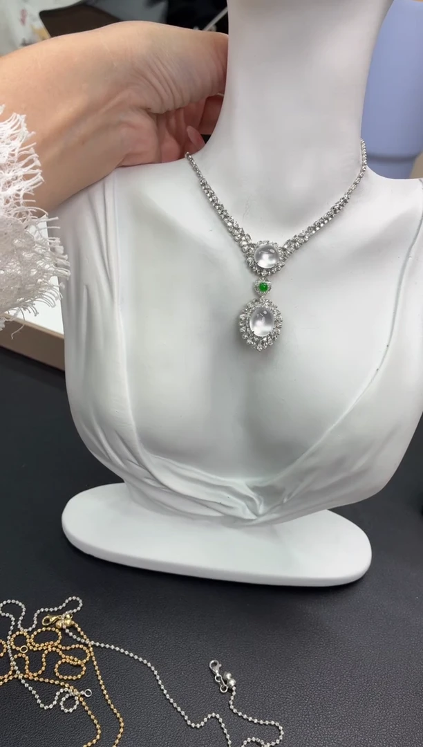 套链18K金镶嵌翡翠清**酒A货翡翠1230