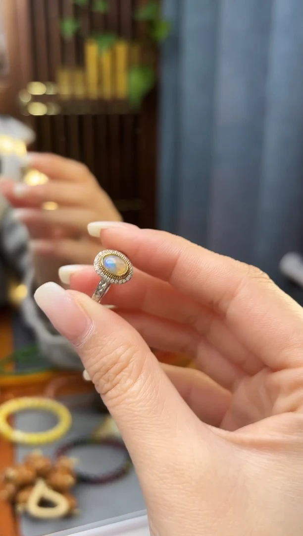 银S925镶嵌欧泊戒指s925银欧泊戒指YX