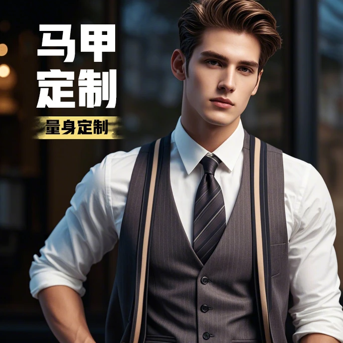 【马甲定制】V领常规款男格子马甲修身型