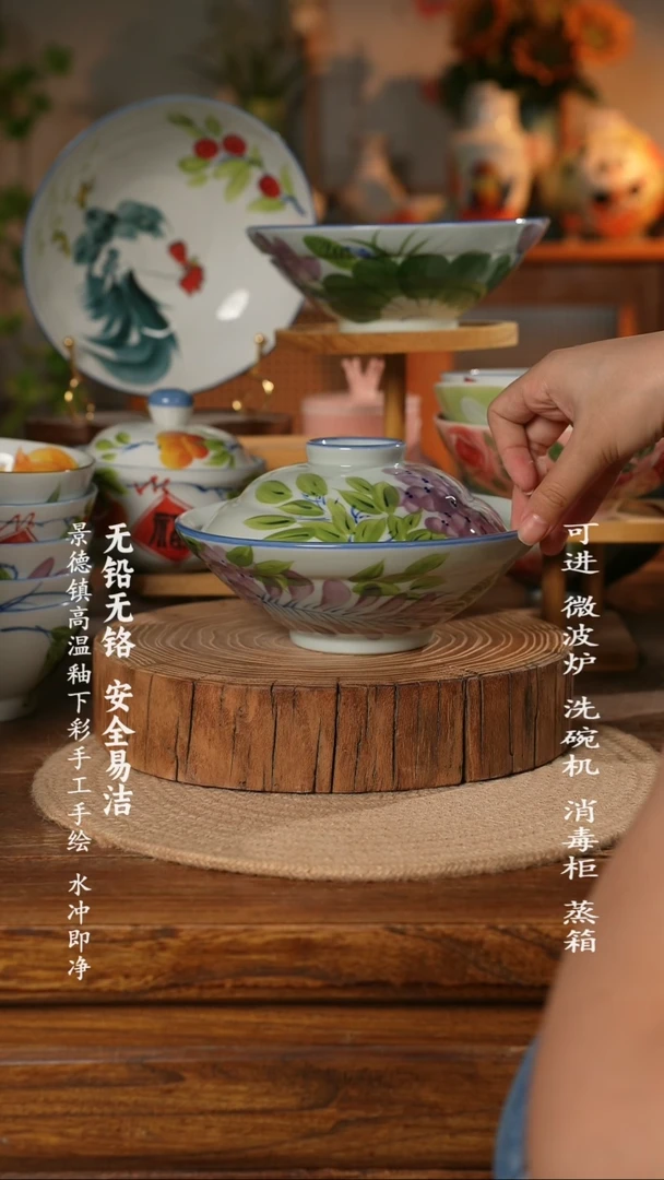瓷景德镇高温瓷釉下彩手绘陶瓷