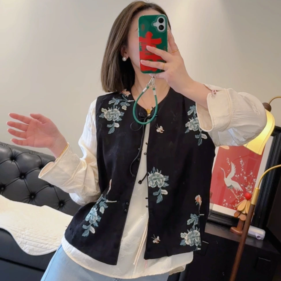 Art li 莉姐新款国风刺绣气质时尚马夹中式复古马甲23176-6