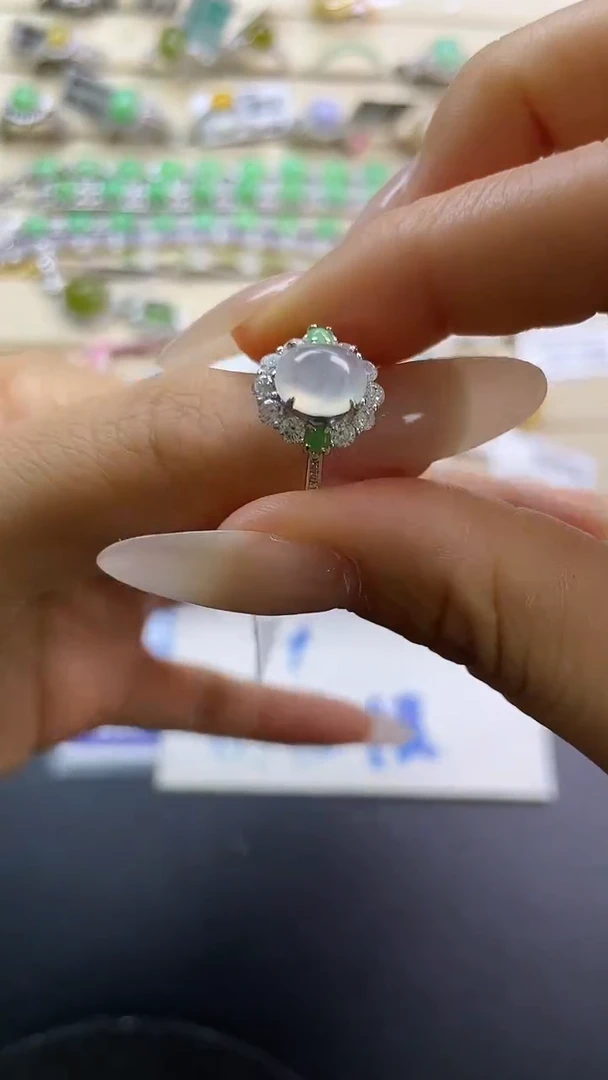 银S925镶嵌戒指翡翠翡翠 蛋面 银S925镶嵌