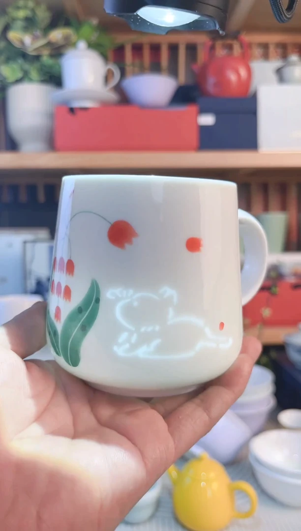 陶手绘玲珑高温白玉瓷杯子