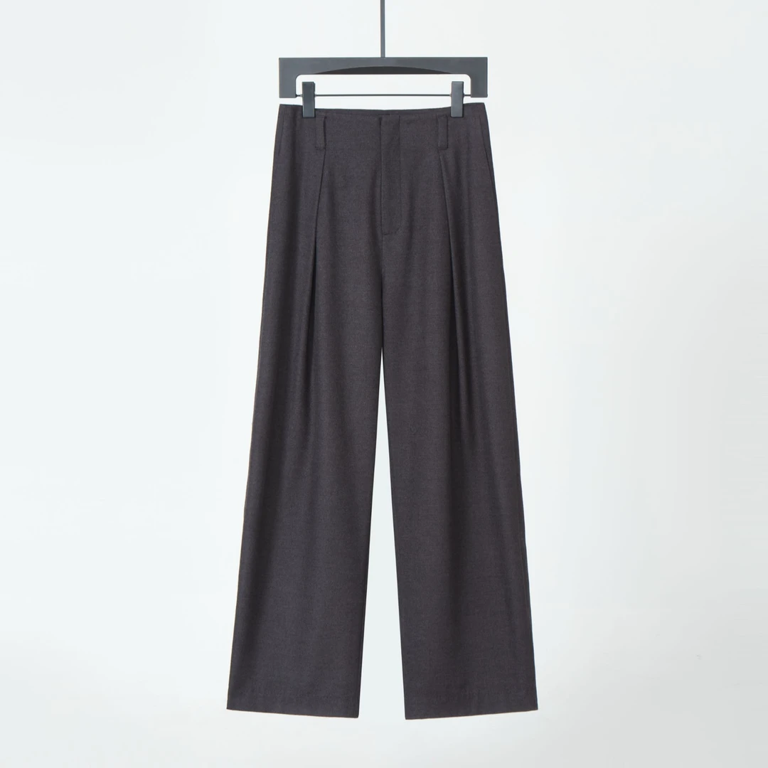 2025年早春新款设计感气质直筒垂感休闲裤女百搭山羊绒羊毛裤1458