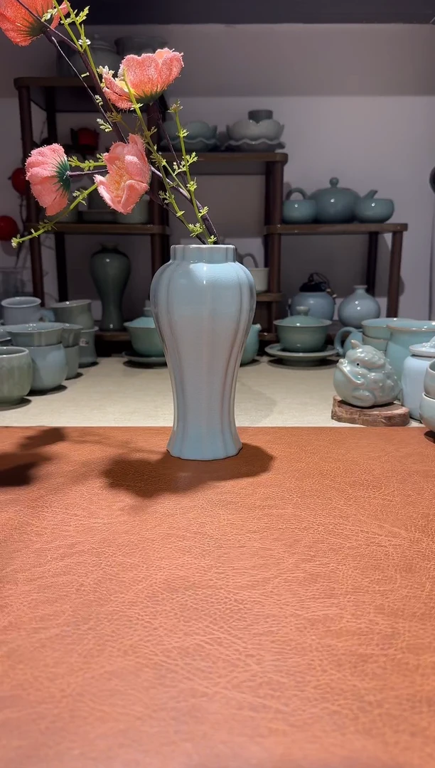 瓶瓷美人瓶 高约17cm 花插陈设  天青釉一级精品一