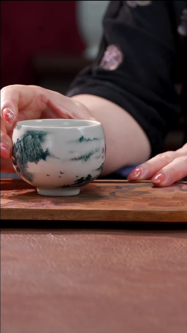 茶具柴烧山水禅定杯