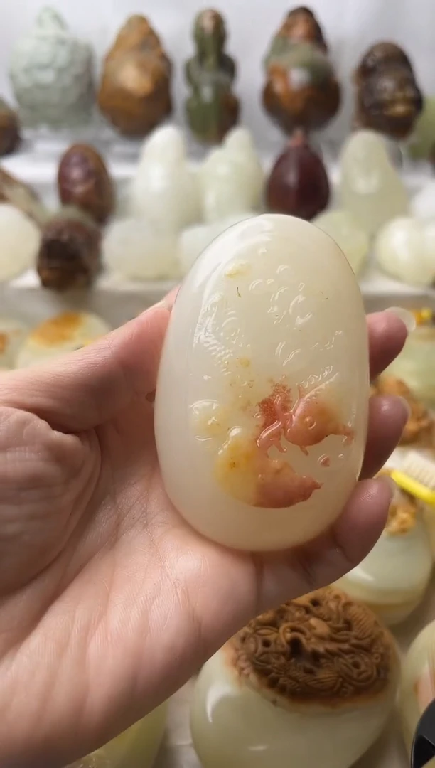 石材方解石棉纹正常不退换荷花鱼