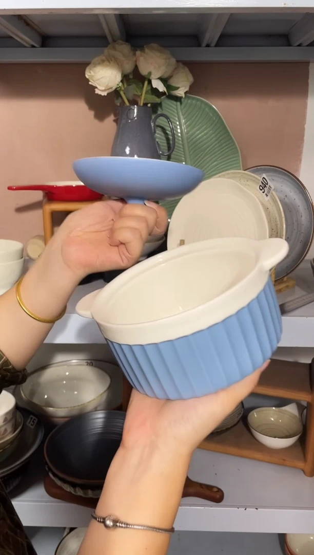 瓷微瑕（1个装）蓝色双耳碗