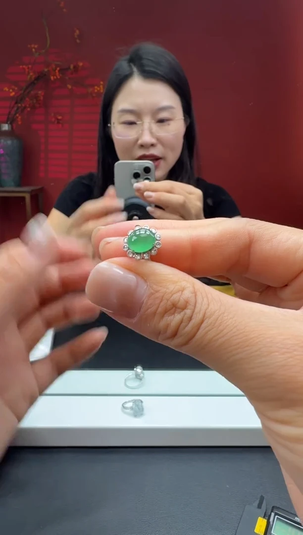 18K金镶嵌戒指翡翠JL-13-蛋面戒指