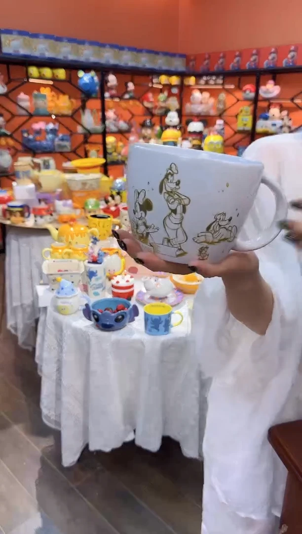 瓷片@@白色唐老鸭米奇手柄陶瓷面碗