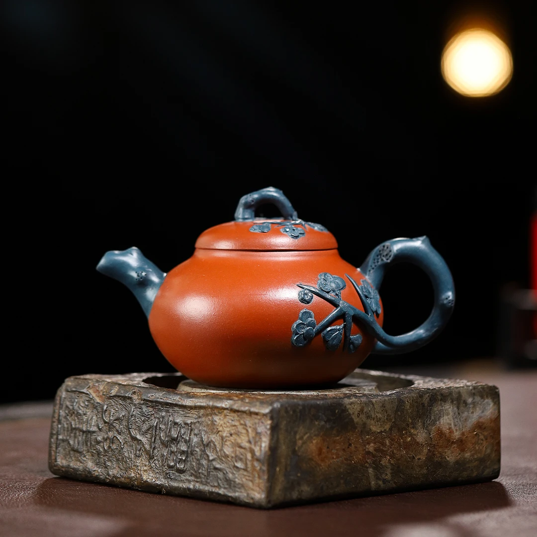 宜兴原矿朱泥天青泥 梅花树桩 约360毫升  手制紫砂壶 精美不挑茶