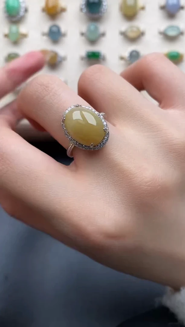 银S925镶嵌戒指翡翠一物一证一礼盒