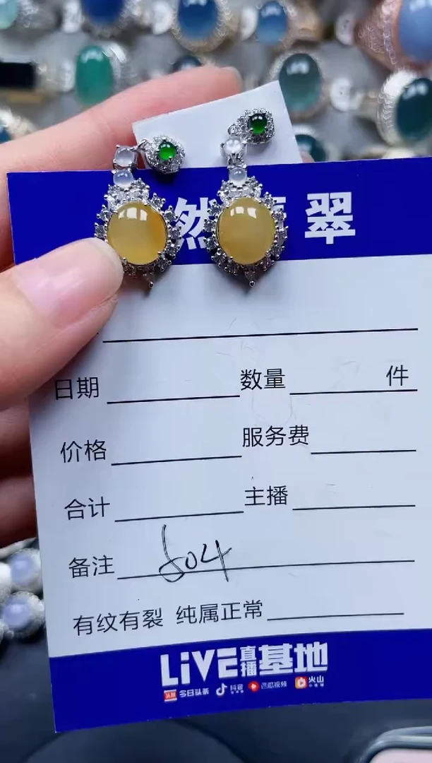 银S925镶嵌翡翠耳饰504