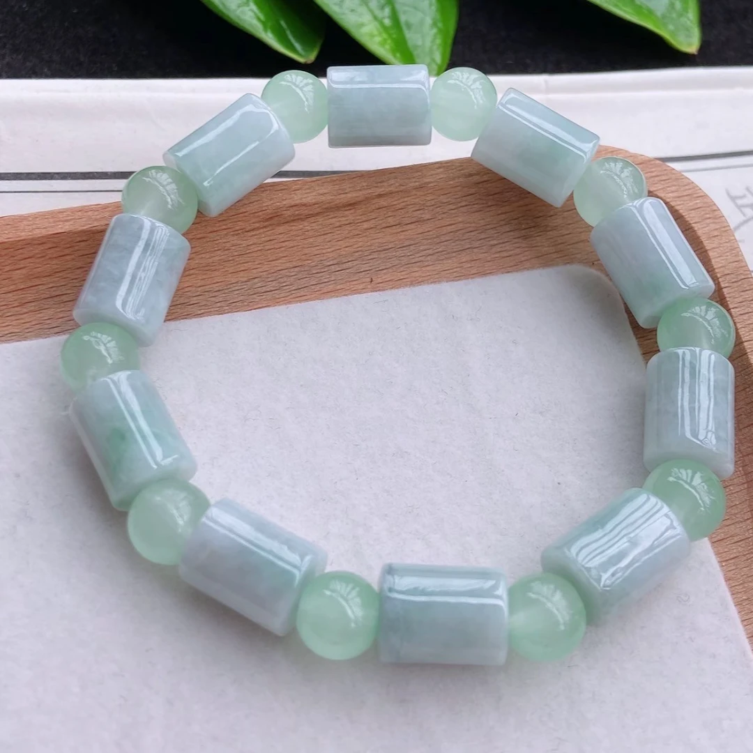 天然A货翡翠桶珠手串-F107