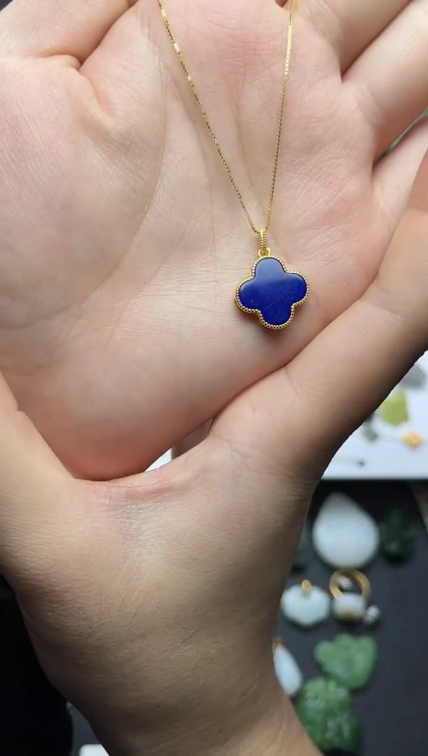 银S925镶嵌青金石颈饰四叶草【带链子】06