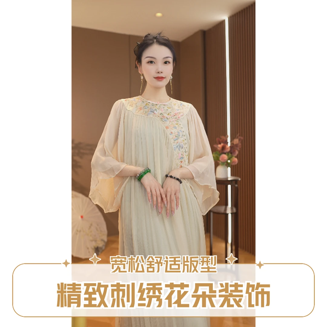 春日絮语春季新中式长款宽松改良连衣裙2025C1723-洪掌柜玫瑰仓
