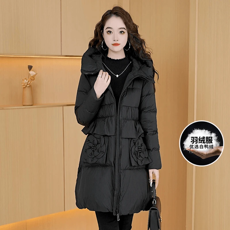 【羽绒服】冬季白鸭绒中长款羽绒服百搭新款时尚气质保暖外套女