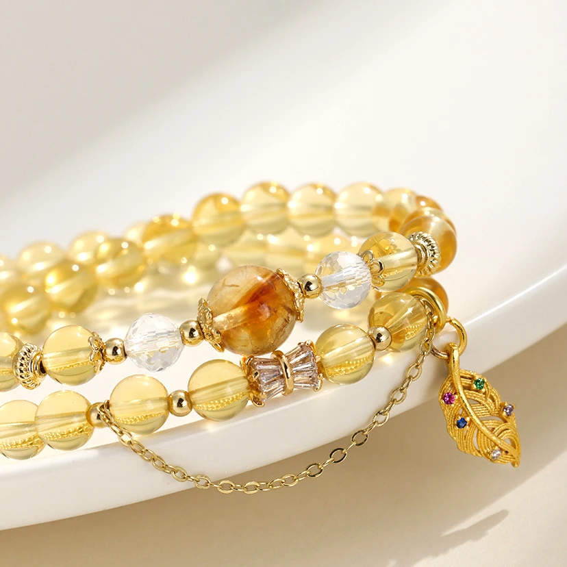 天然双圈黄水晶招出门通勤百搭款送礼物