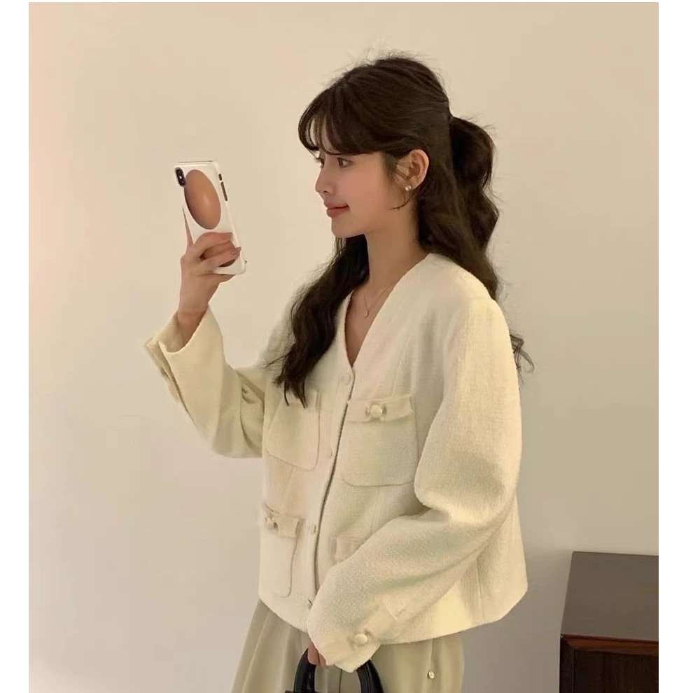 朵儿定制 春季甜美气质撞色蝴蝶结v领小香风外套IL52