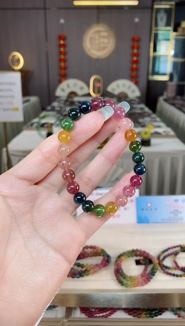 未镶嵌老矿碧玺彩虹单圈手串8mm+碧玺多样性发货一条mz