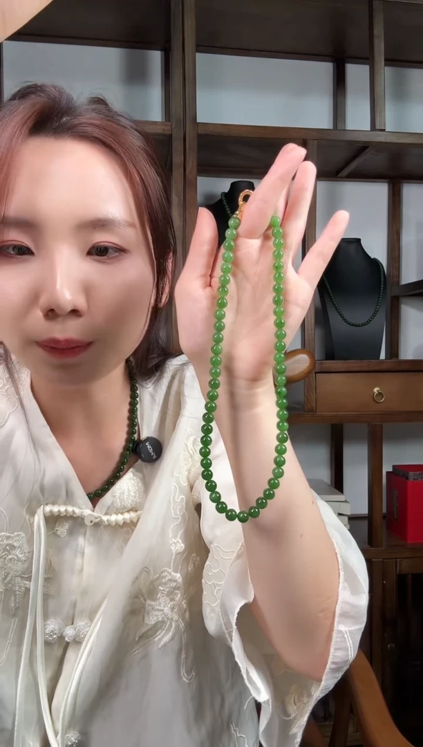 和田玉（碧玉）未镶嵌项链碧玉8mm阳绿色项链