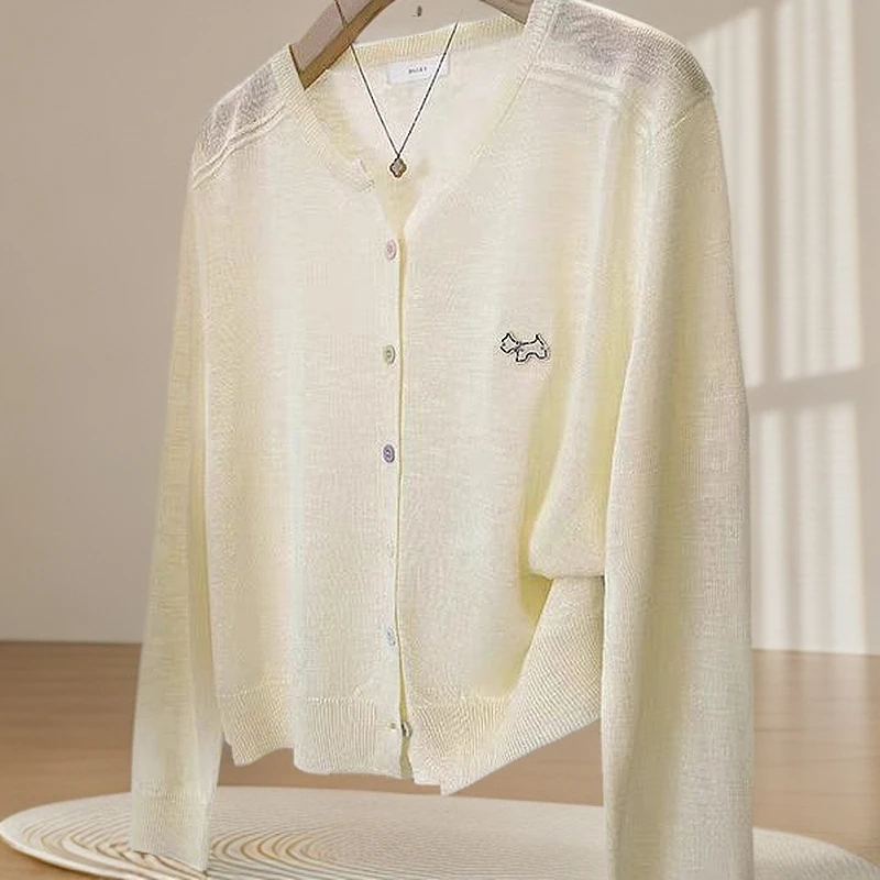 冰丝长袖防晒针织开衫女夏季轻薄微透宽松打底竹节麻罩衫上衣