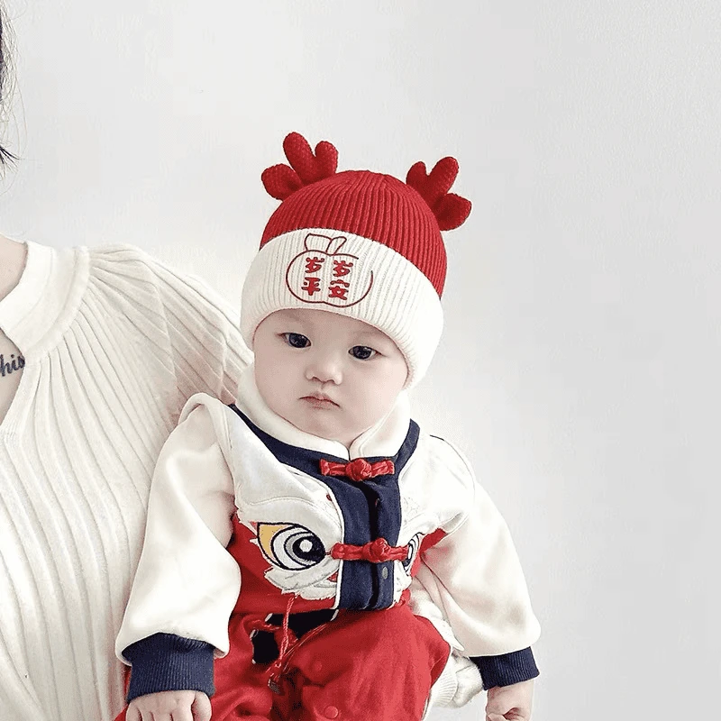 【贝嘉乐】加内衬婴儿帽子秋冬宝宝红色喜庆龙宝宝针织帽保暖帽2