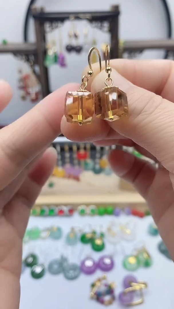 14K金镶嵌耳饰水晶88水晶