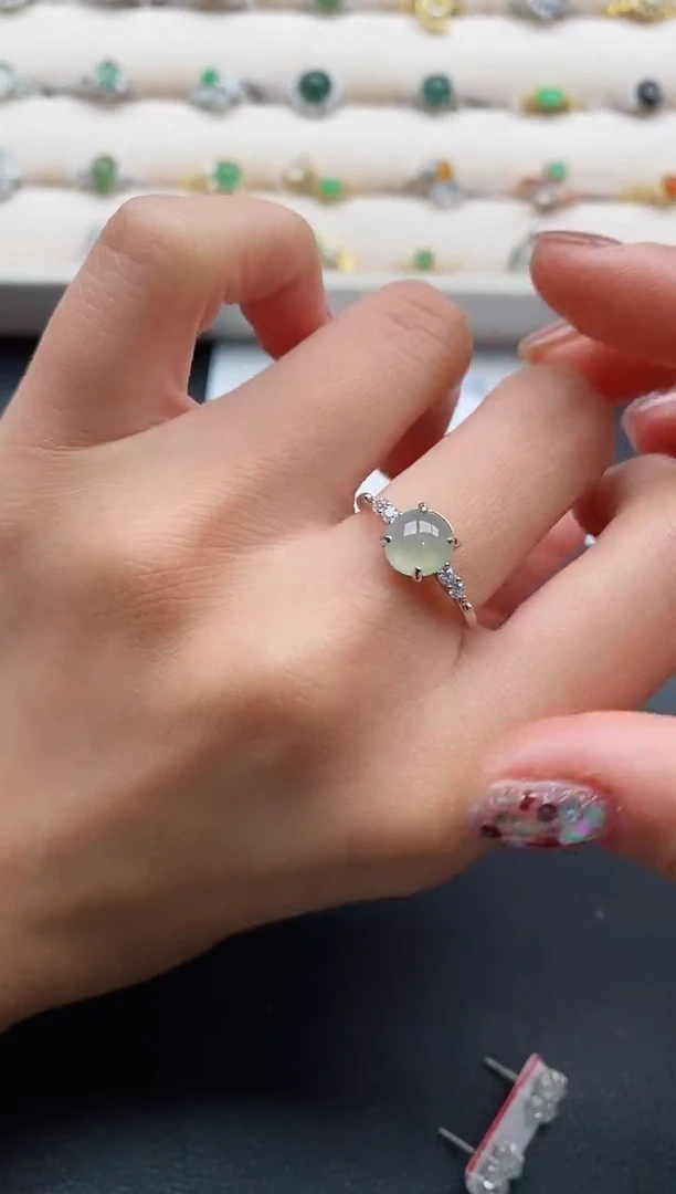 银S925镶嵌戒指翡翠55555555+8