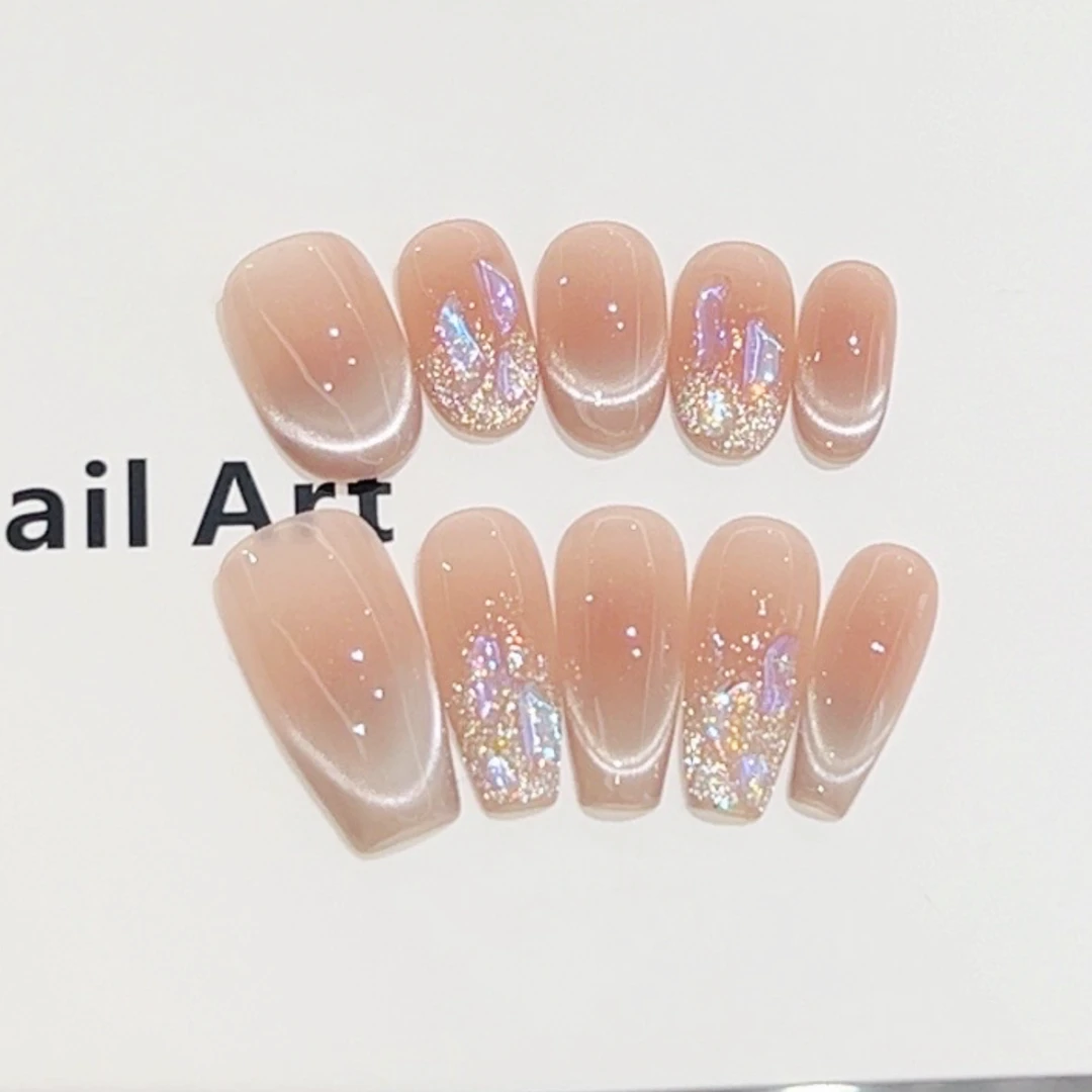 【闪闪】新款手工高端穿戴甲显白银色色猫眼四季流行气质可拆卸