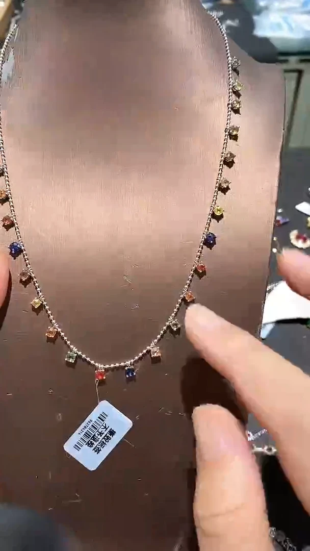 蓝宝石颈饰银S925镶嵌项链