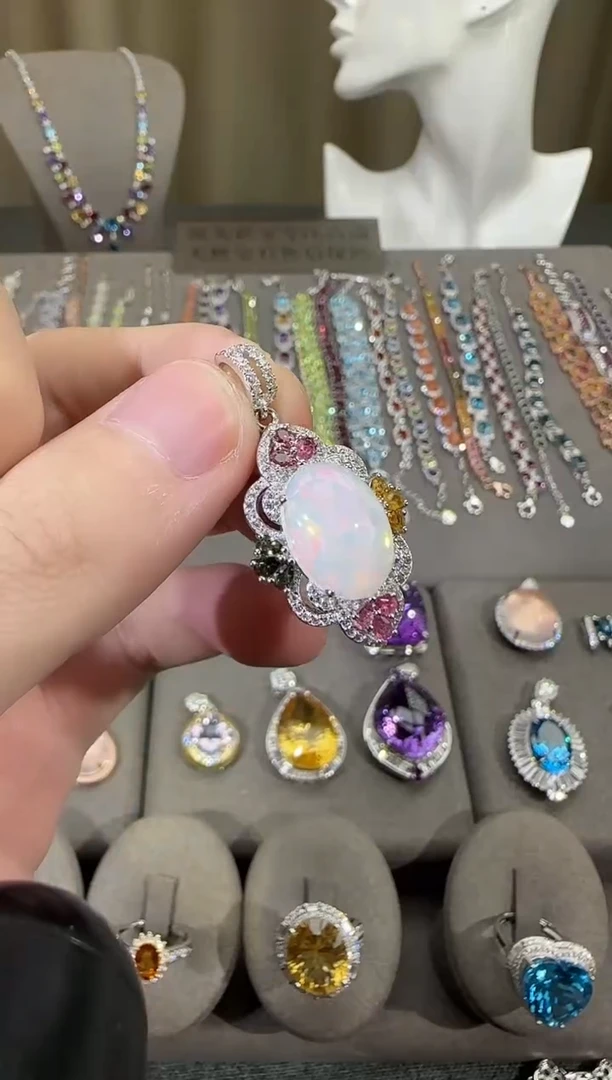 银S925镶嵌欧泊珠宝奇石10*14mm吊坠高级款