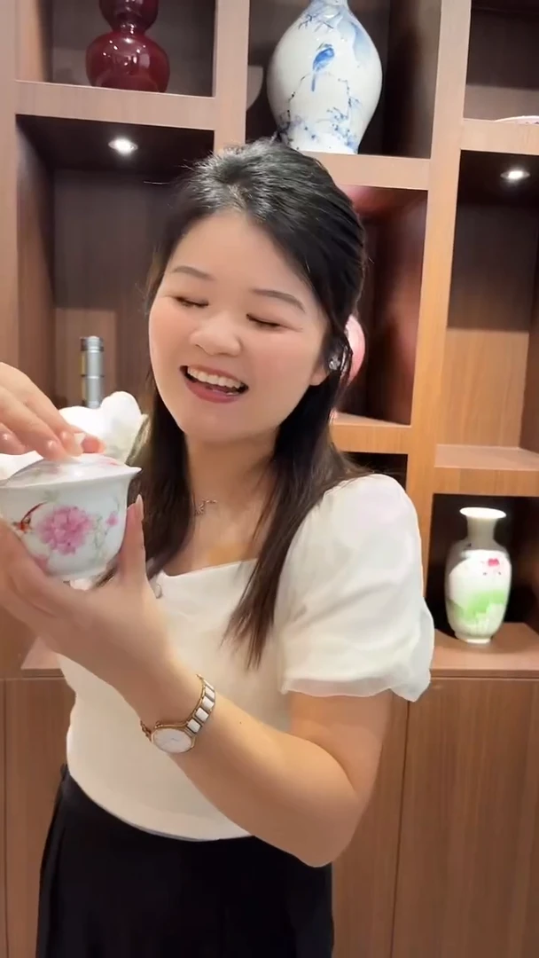 摆件福利水点桃花二才盖碗