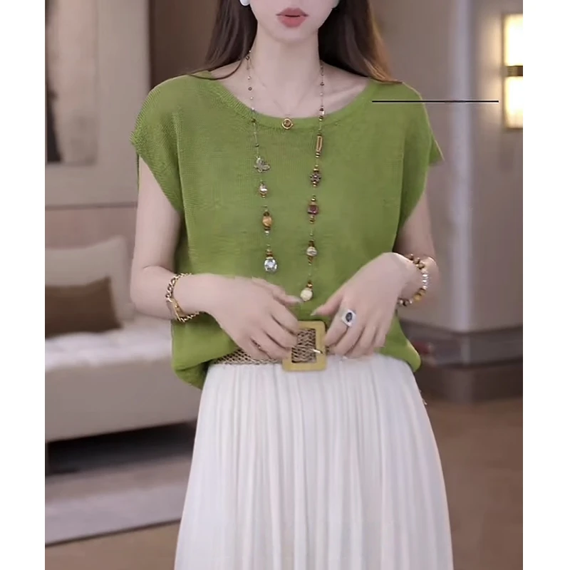 法式高级感时尚洋气后背镂空冰丝针织衫女夏季新款休闲舒适上衣潮