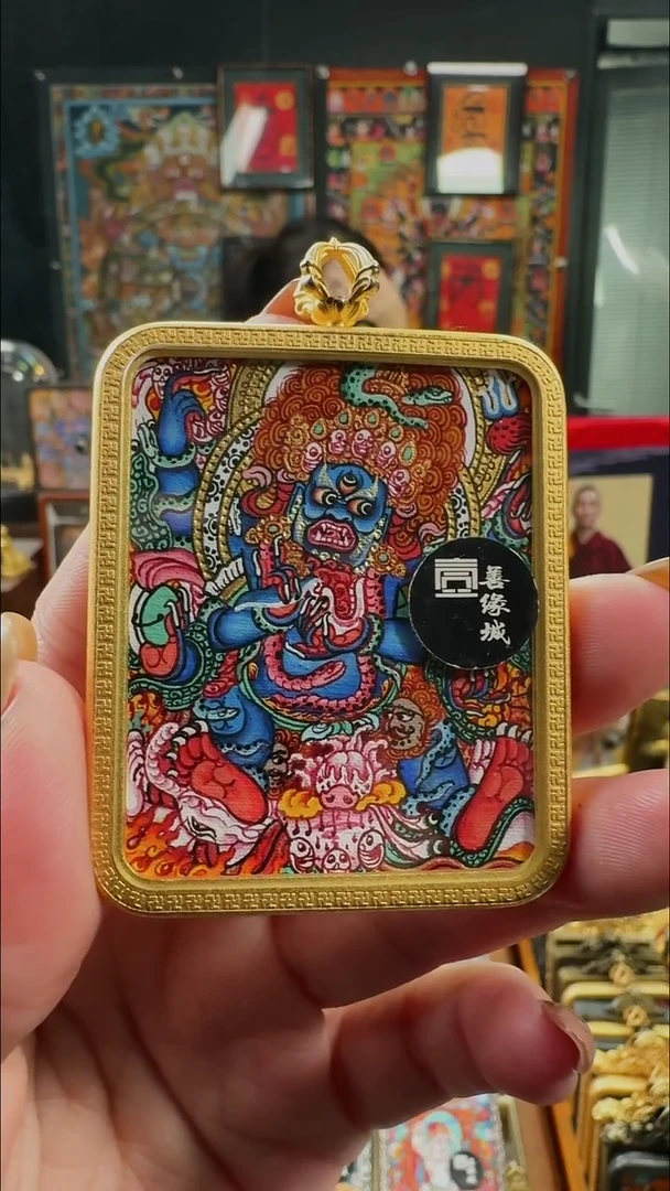 吊坠壹善缘城手绘唐卡黑六臂