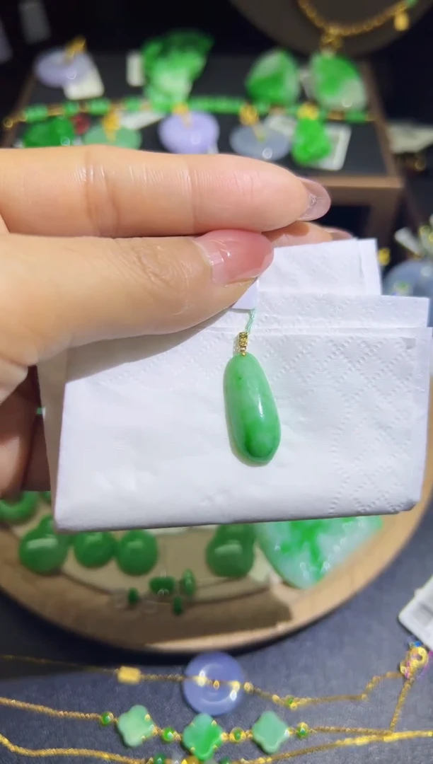 【闪购商品】翡翠颈饰18K金镶嵌Q缅料A货翡翠/支持复检/一件
