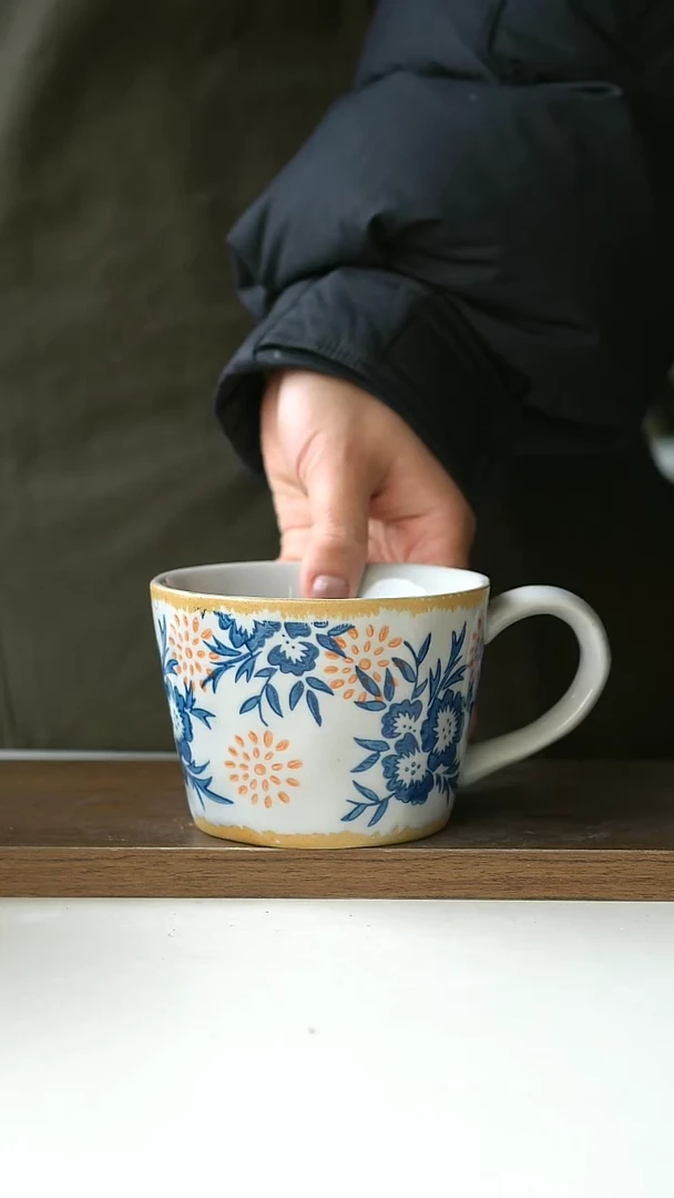 【闪购商品】陶瓷瑕粗陶手绘牡丹420ml马克杯@4-2@