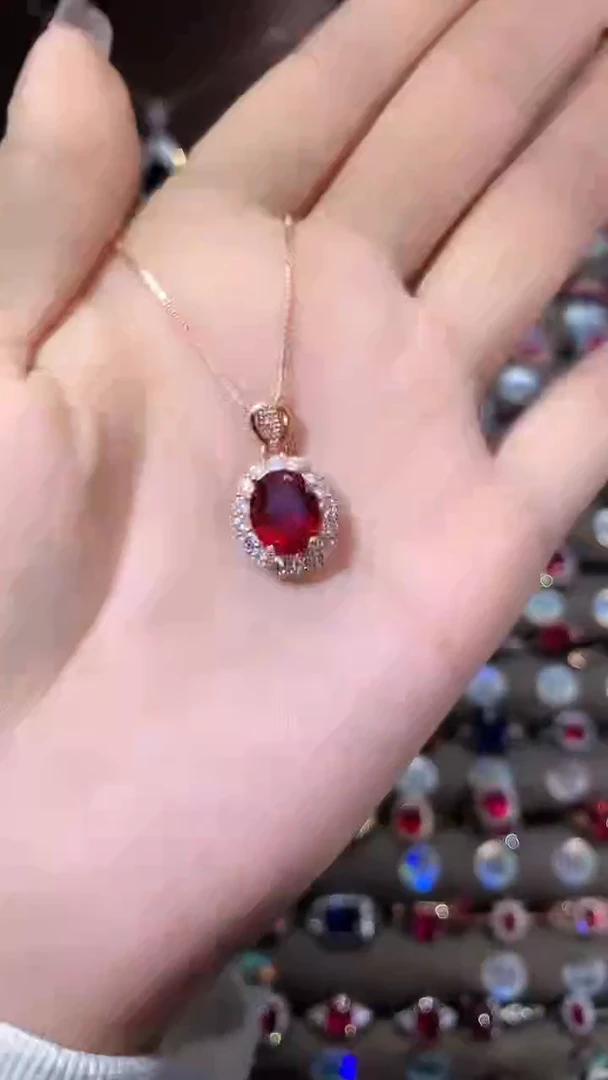 吊坠(赠链)银S925镶嵌红宝石810酒红