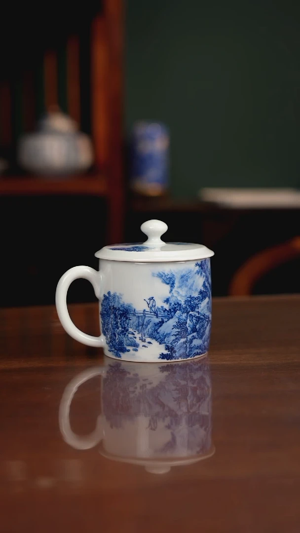 晓月柴窑 山水办公杯