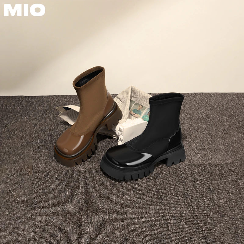 MIO【徐梦洁同款】美拉德弹力瘦瘦靴时尚英伦风切尔西靴M235627433