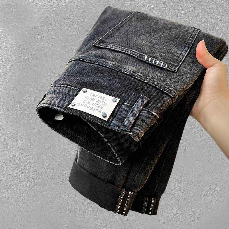 Jeep吉普高端男士牛仔裤春秋季新款黑色长裤子修身百搭弹力小脚裤