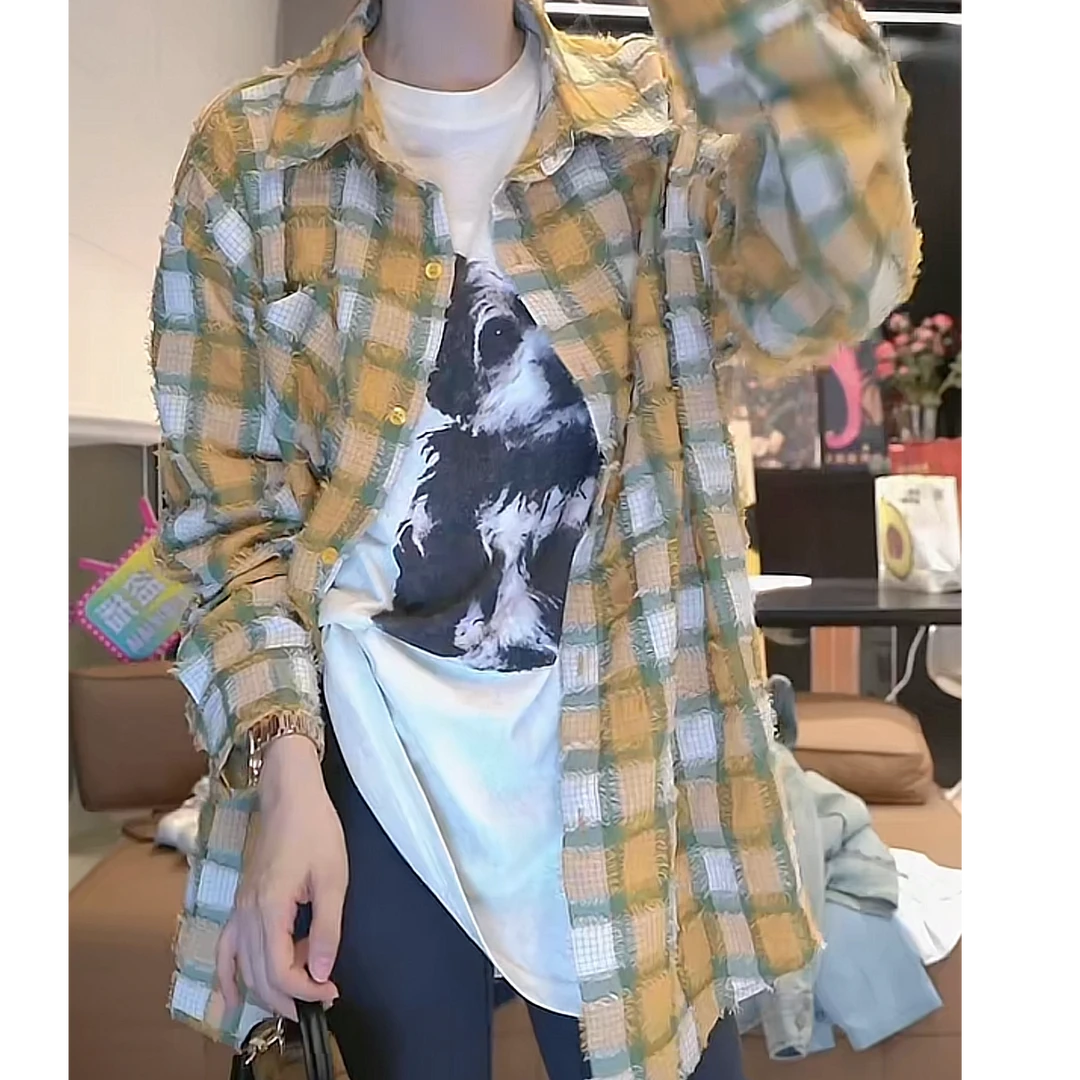 复古港风格子外套女2025新款春季时尚设计感衬衣开衫长袖格纹衬衫