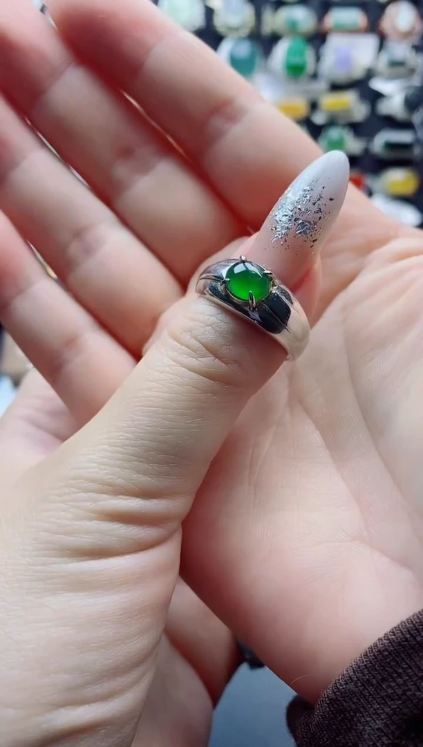 未镶嵌戒指翡翠ღ*然天然翡翠A货男戒