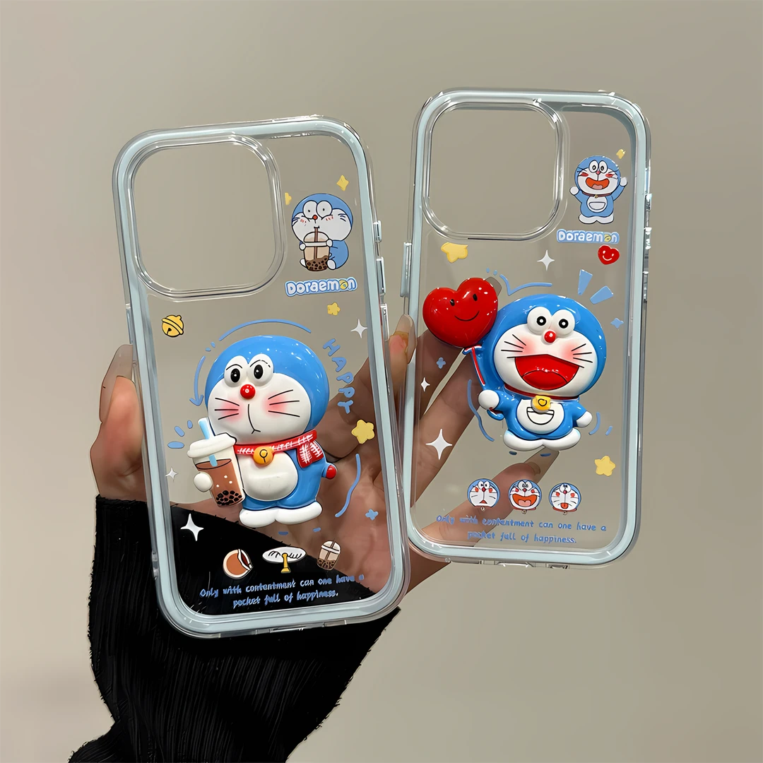 适用苹果16pro三合一炫彩iPhone15手机壳创意ins风喝奶茶哆啦华为