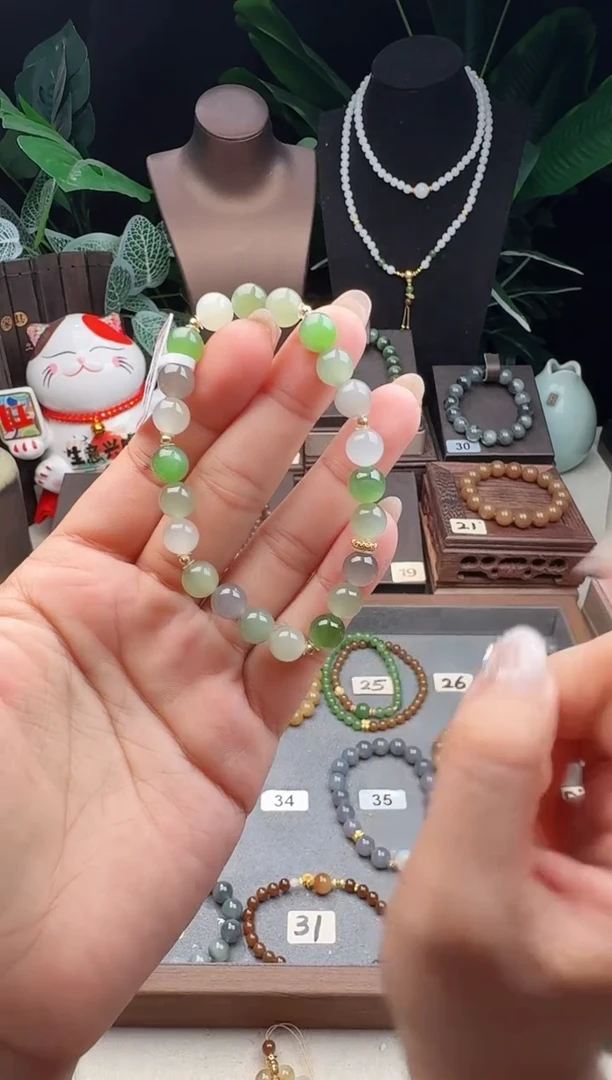 未镶嵌手串和田玉18K精品8m微猫眼多宝手串