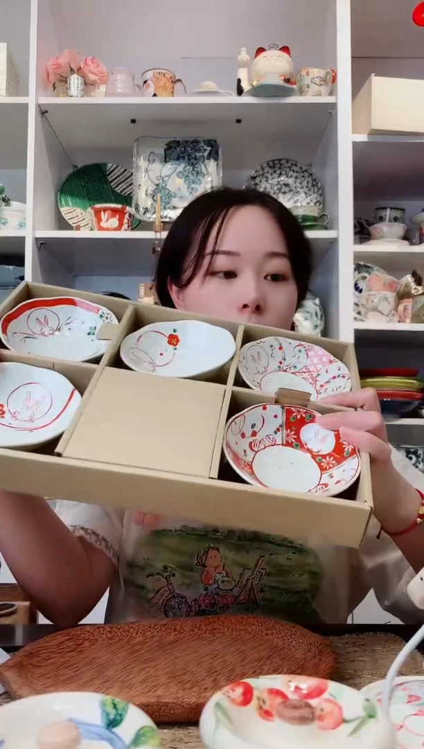陶瓷【孤品】bloom赤绘兔小钵一套五支