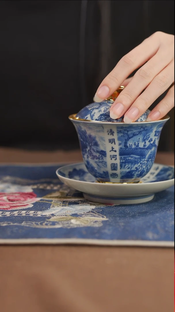 【闪购商品】【鎏金清明上河图盖碗】【15西泠礼盒】