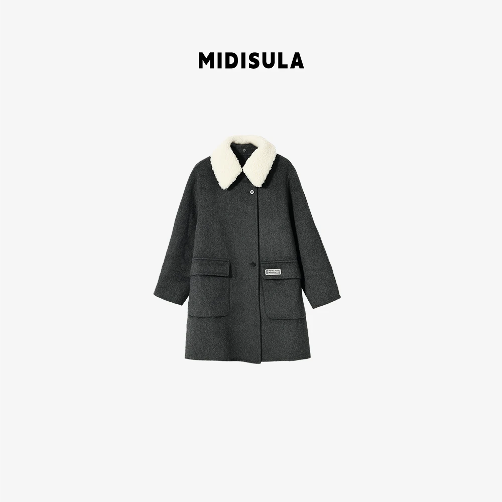 MDSL·新款时尚轻奢气质羊羔毛领可拆卸双面羊毛大衣#02023