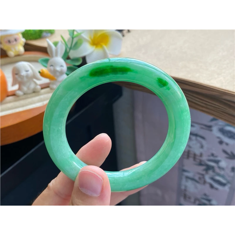 天然翡翠10.04批满色飘辣绿圆条7340号53.6-11.1-10.天然翡翠手镯